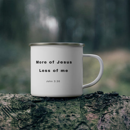 "More of Jesus, Less of Me" Enamel Mug with Nativity Scene