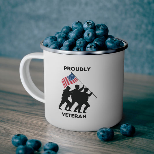 Proudly Veteran - Enamel Camping Mug