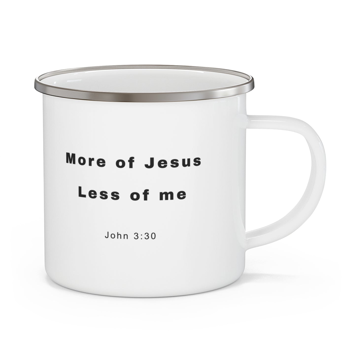 "More of Jesus, Less of Me" Enamel Mug with Nativity Scene