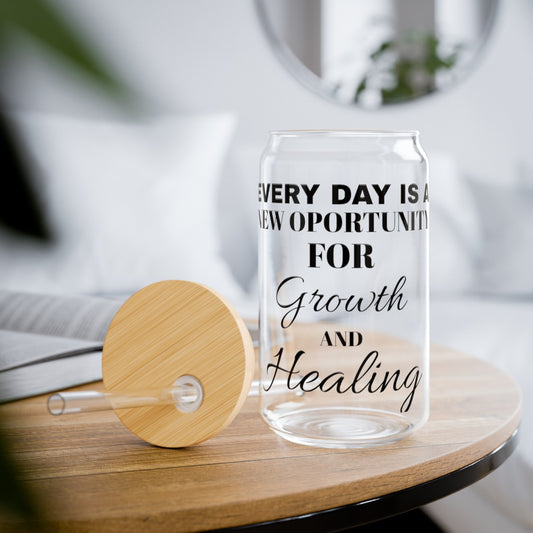 Growth & Healing -  Sipper Glass, 16oz (WHITE)