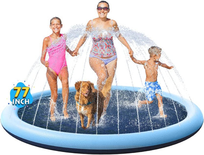 VISTOP Non-Slip Splash Pad for Kids and Dog, Summer Outdoor Water Toys - Fun Backyard Fountain Play Mat for Baby Girls Boys Children or Pet Dog (77 inch, Blue&Blue)