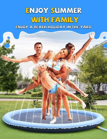 VISTOP Non-Slip Splash Pad for Kids and Dog, Summer Outdoor Water Toys - Fun Backyard Fountain Play Mat for Baby Girls Boys Children or Pet Dog (77 inch, Blue&Blue)