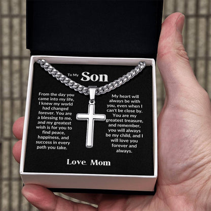 To my Son  - Artisan Cross Necklace on Cuban Chain