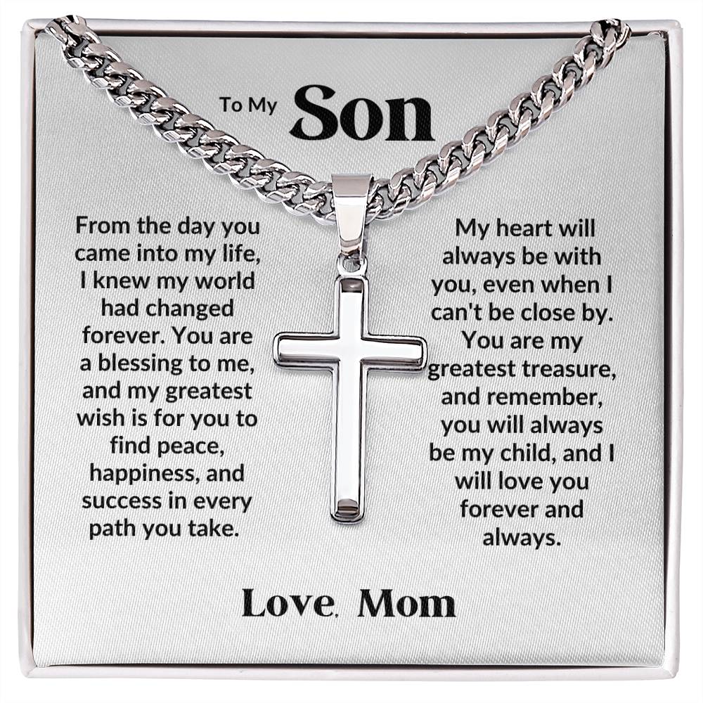 To my son - Artisan Cross Necklace on Cuban Chain