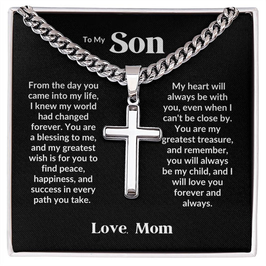 To my Son  - Artisan Cross Necklace on Cuban Chain