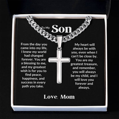 To my Son  - Artisan Cross Necklace on Cuban Chain