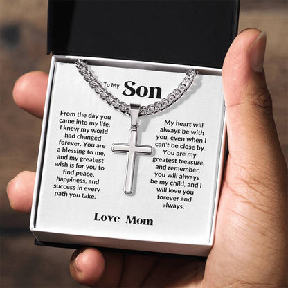 To my son - Artisan Cross Necklace on Cuban Chain