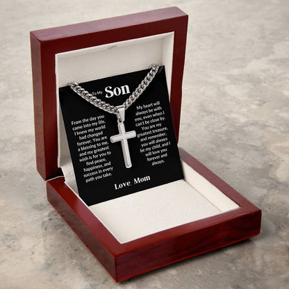 To my Son  - Artisan Cross Necklace on Cuban Chain