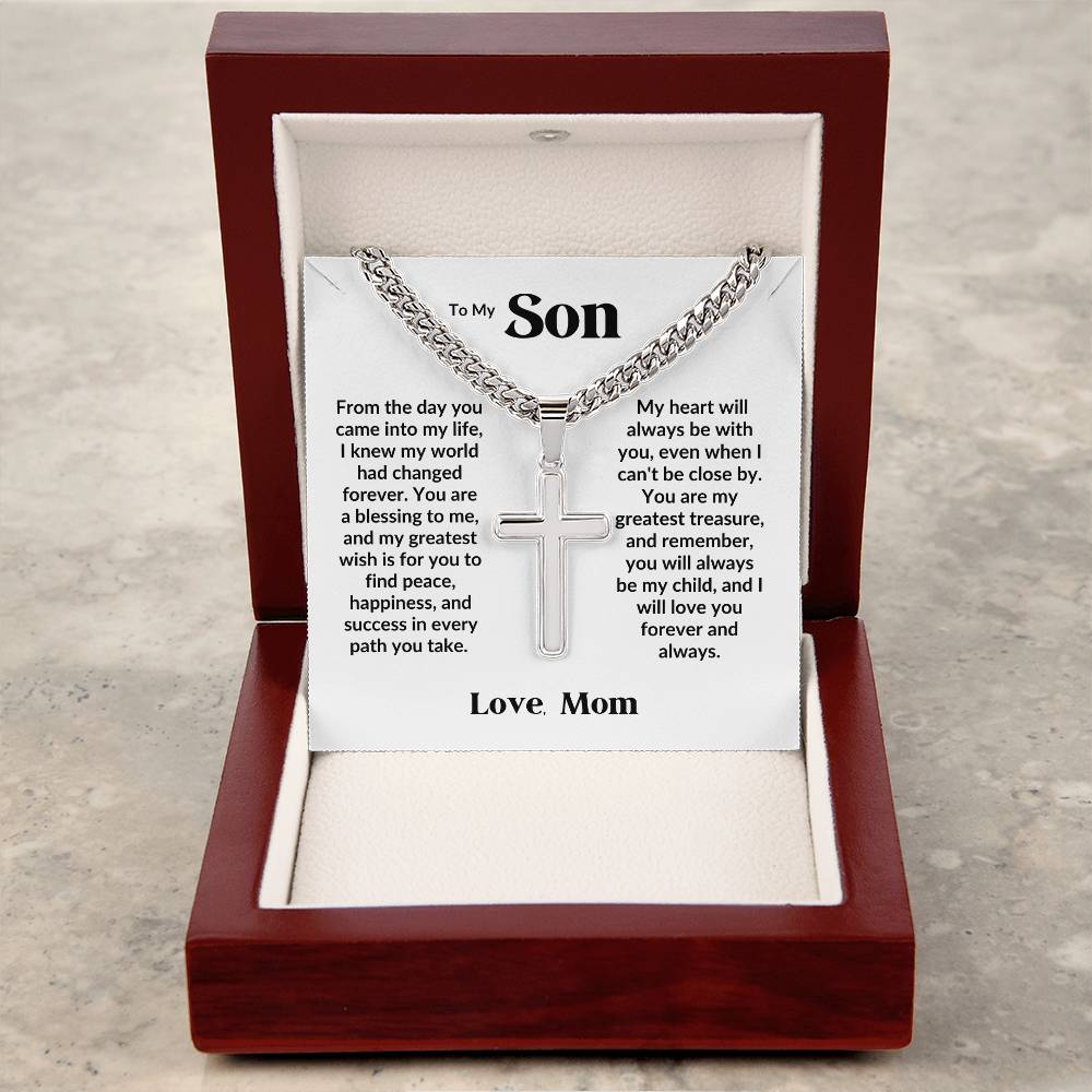 To my son - Artisan Cross Necklace on Cuban Chain