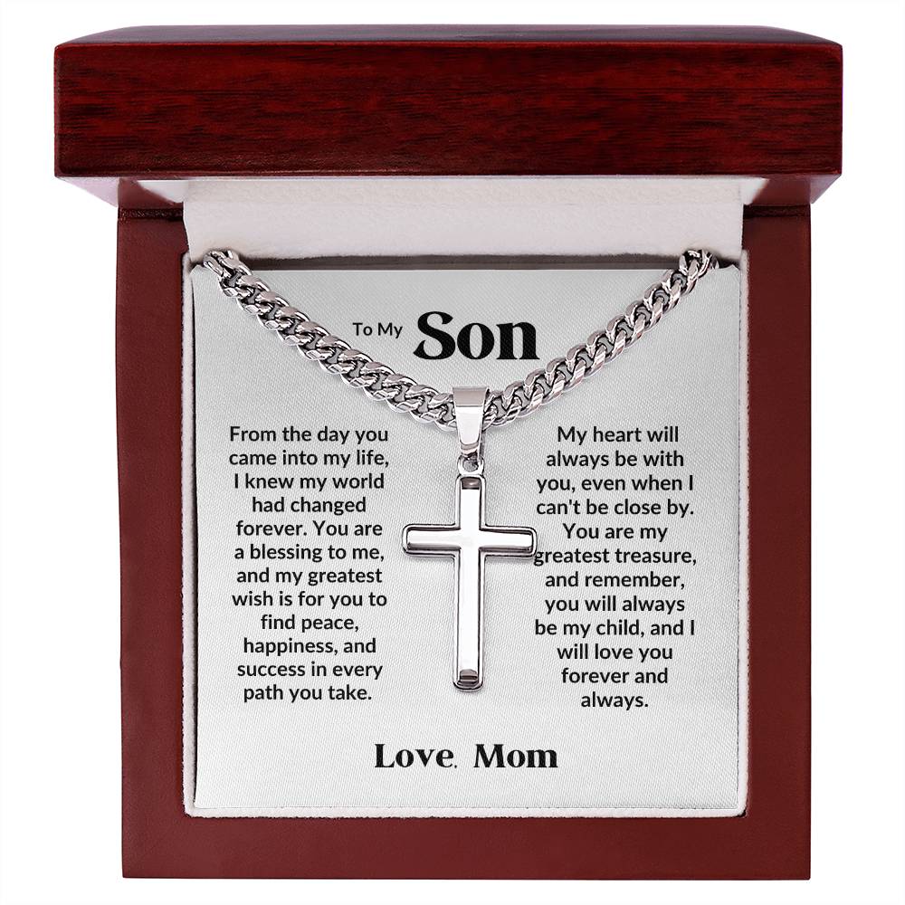 To my son - Artisan Cross Necklace on Cuban Chain