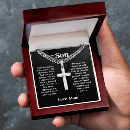 To my Son  - Artisan Cross Necklace on Cuban Chain