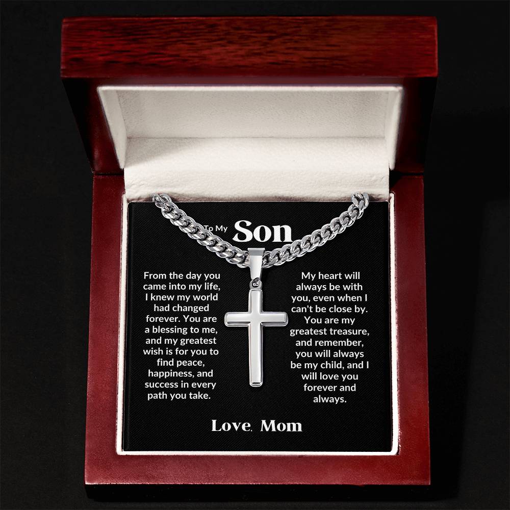 To my Son  - Artisan Cross Necklace on Cuban Chain