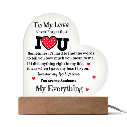 To My Love - Acrylic Heart Plaque Lamp