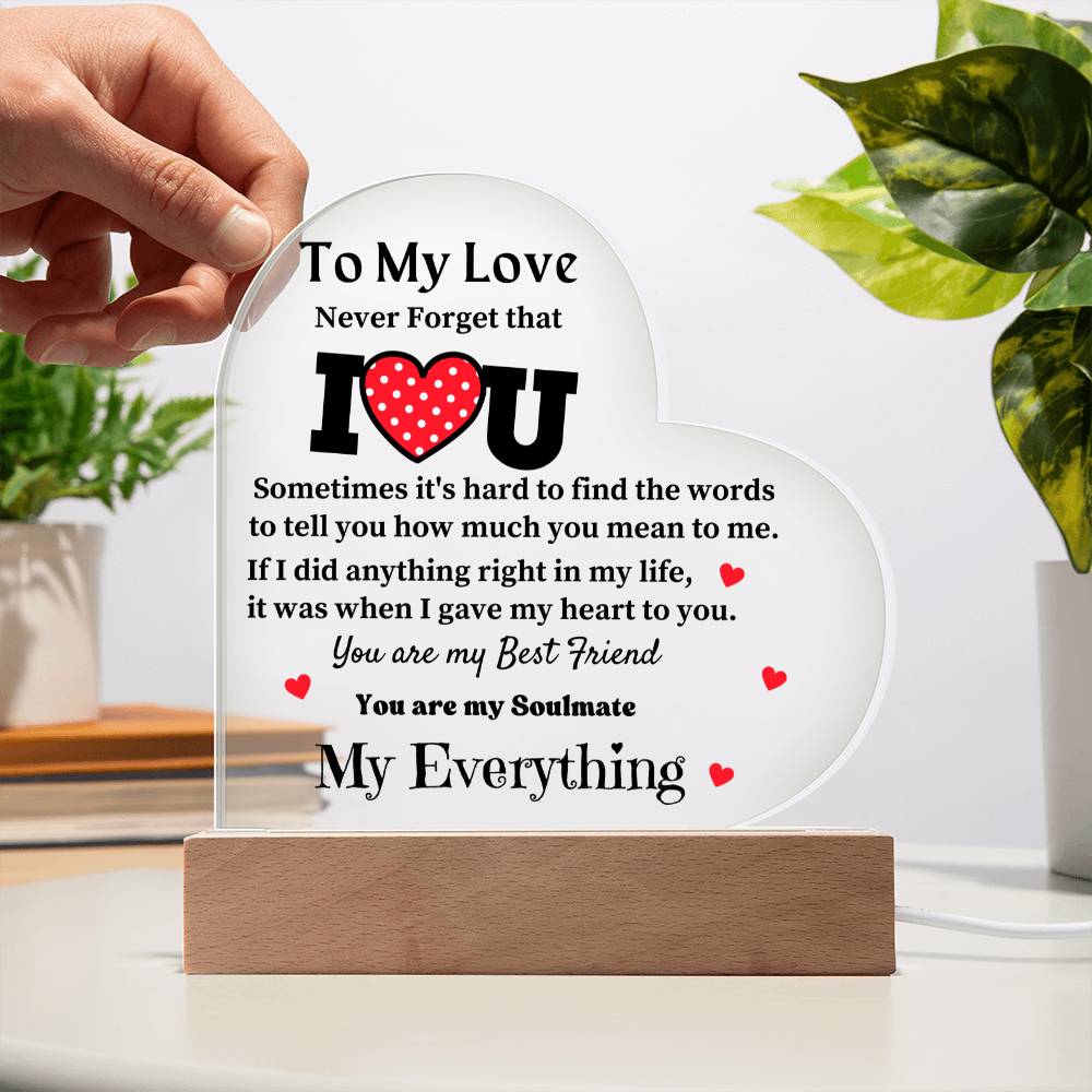 To My Love - Acrylic Heart Plaque Lamp