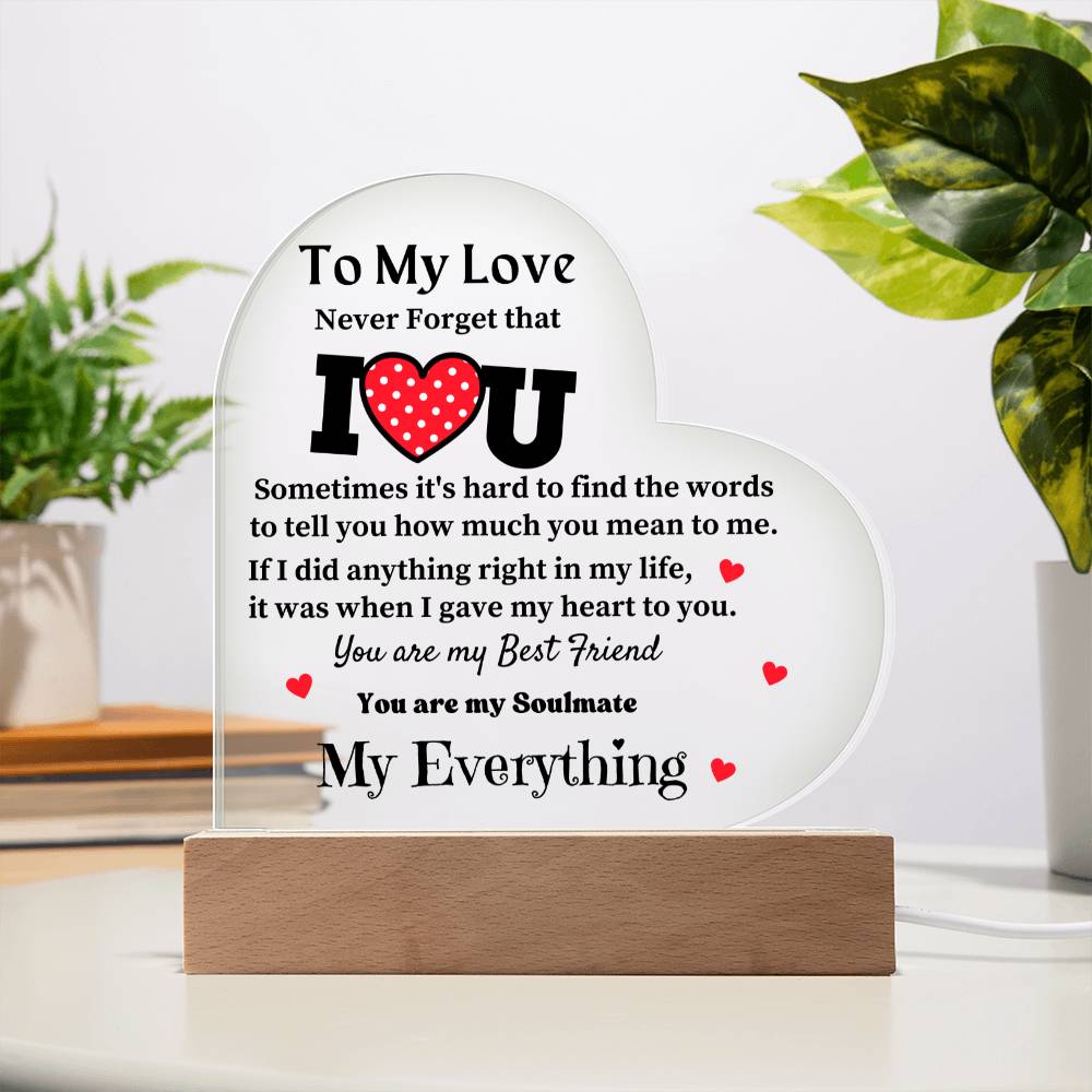 To My Love - Acrylic Heart Plaque Lamp