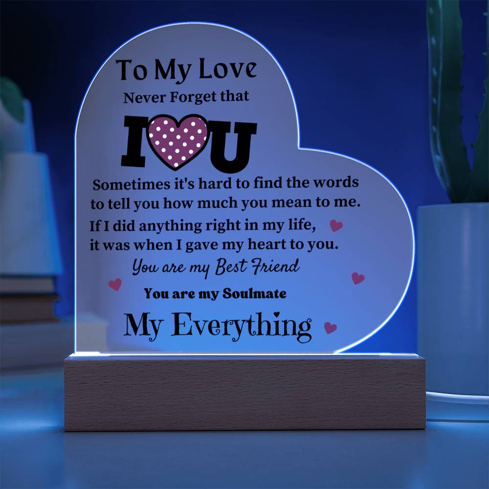 To My Love - Acrylic Heart Plaque Lamp