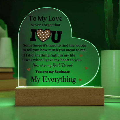 To My Love - Acrylic Heart Plaque Lamp