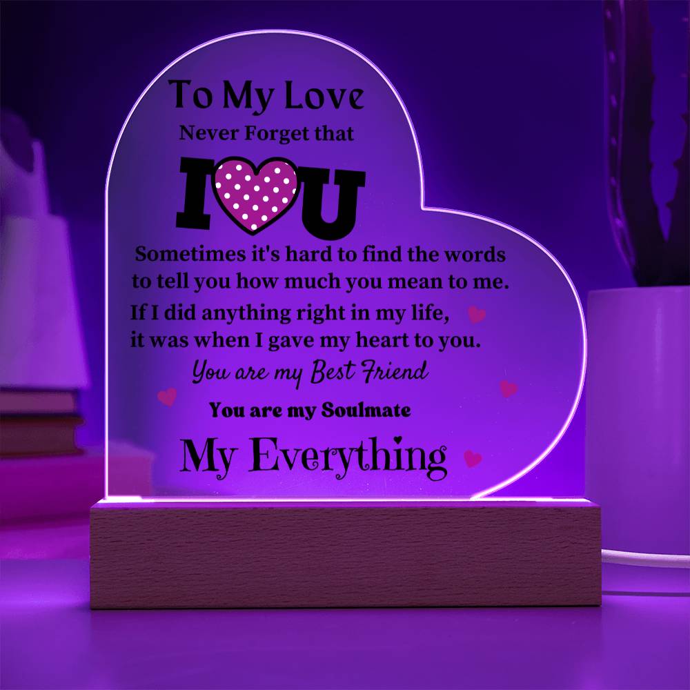 To My Love - Acrylic Heart Plaque Lamp