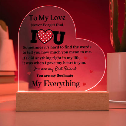 To My Love - Acrylic Heart Plaque Lamp