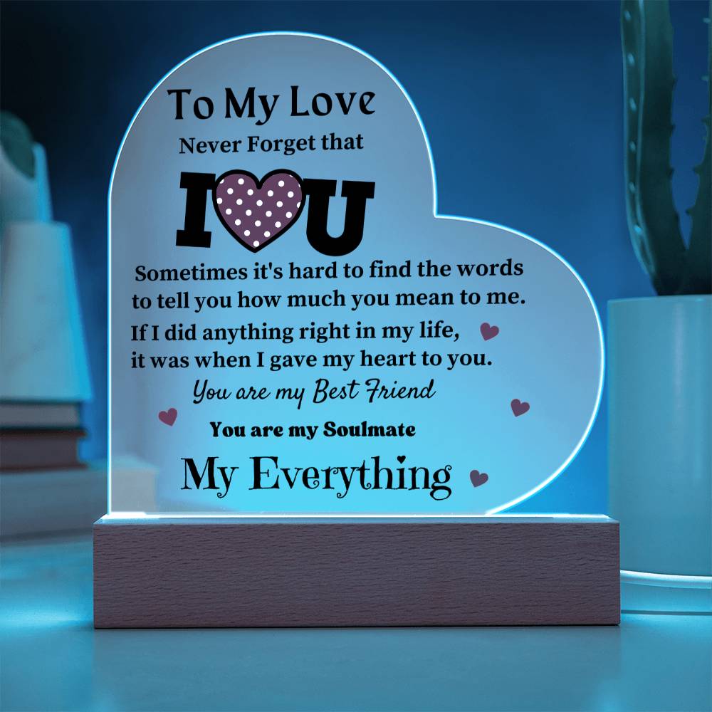 To My Love - Acrylic Heart Plaque Lamp