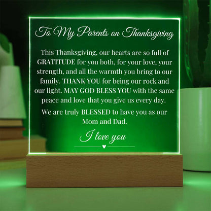 To My Parents on Thanksgiving - Acrylic Square Plaque