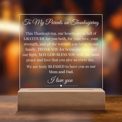 To My Parents on Thanksgiving - Acrylic Square Plaque