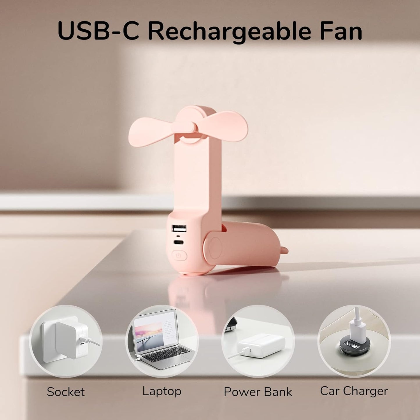 Handheld Mini Fan, 3 IN 1 Hand Fan, USB Rechargeable Small Pocket Fan [12-19 Working Hours] with Power Bank, Flashlight, Portable Fan.