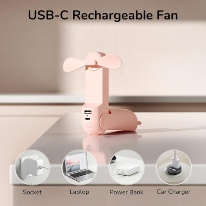 Handheld Mini Fan, 3 IN 1 Hand Fan, USB Rechargeable Small Pocket Fan [12-19 Working Hours] with Power Bank, Flashlight, Portable Fan.